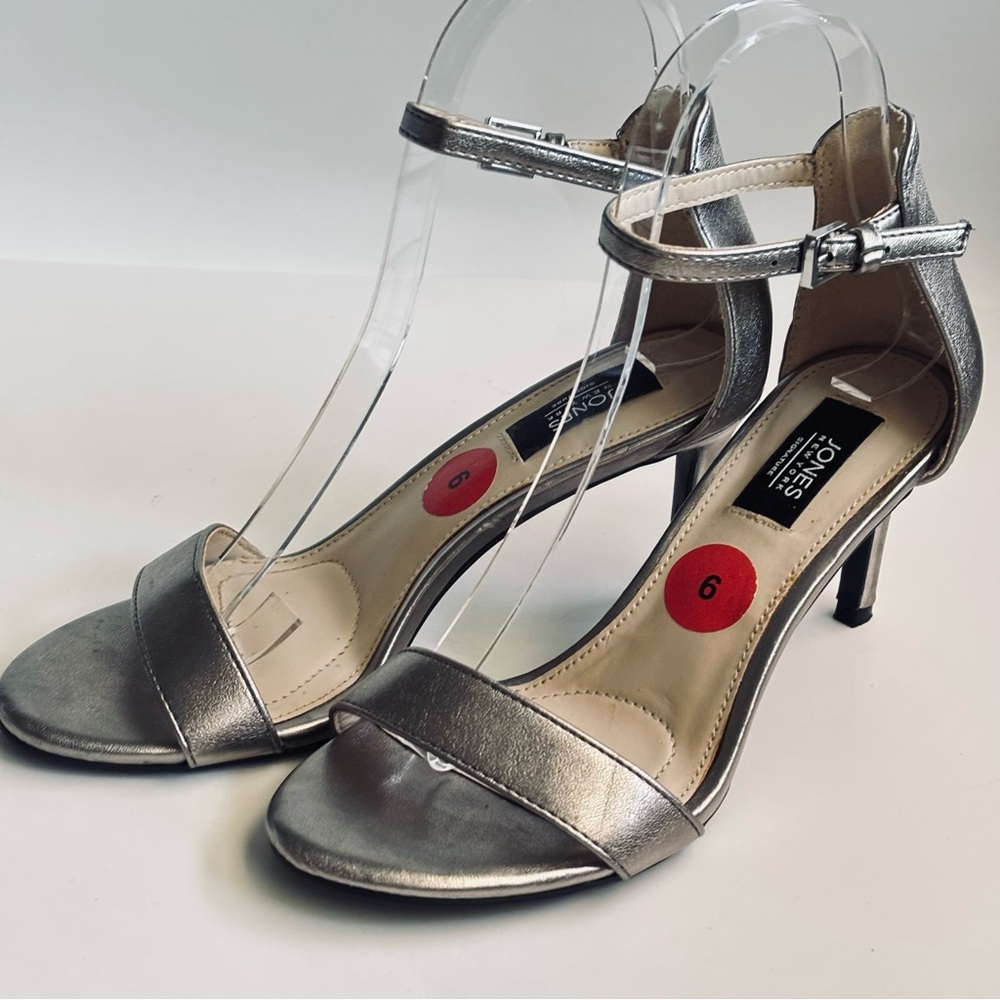 Jones New York Open Toe Metallic Women's Leather Heels Black Size 8 - Picture 3 of 16
